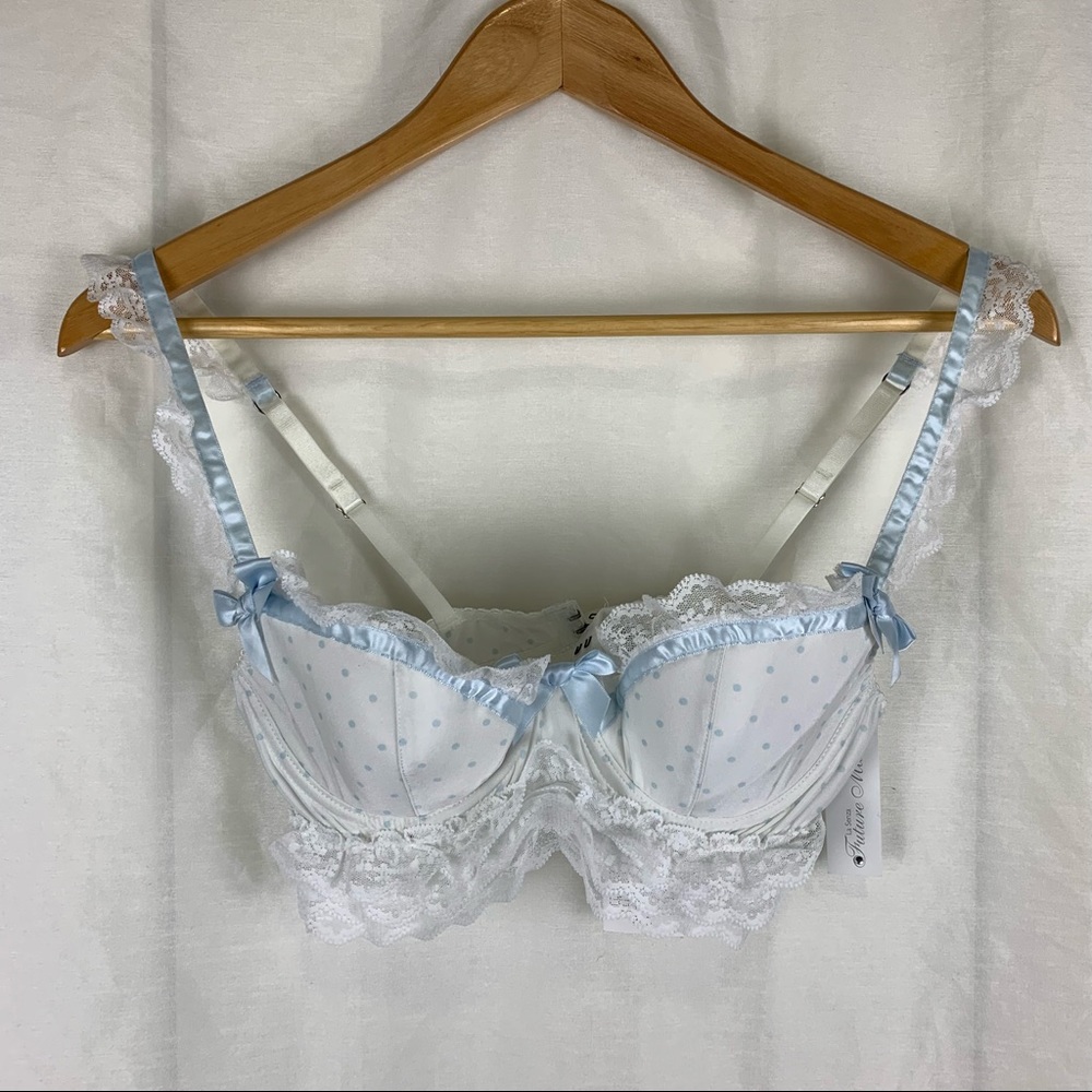 La Senza Bride to Be Lace & Polka Dot Bra in White & Blue, Size: 34B